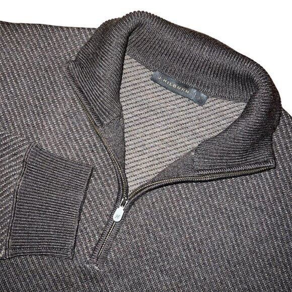 J.‎ Hilburn Wool Sweater Mens Large Brown Quarter Zip Pullover 1/4 Zip Preppy - Picture 1 of 10